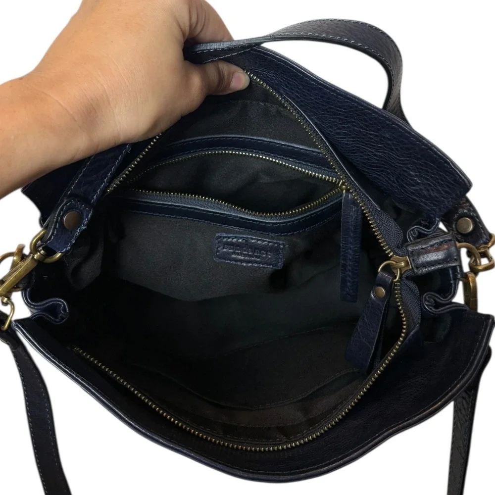 Sundance Leather Hobo Shoulder Bag Navy Blue Made in Italy Convertible Crossbody